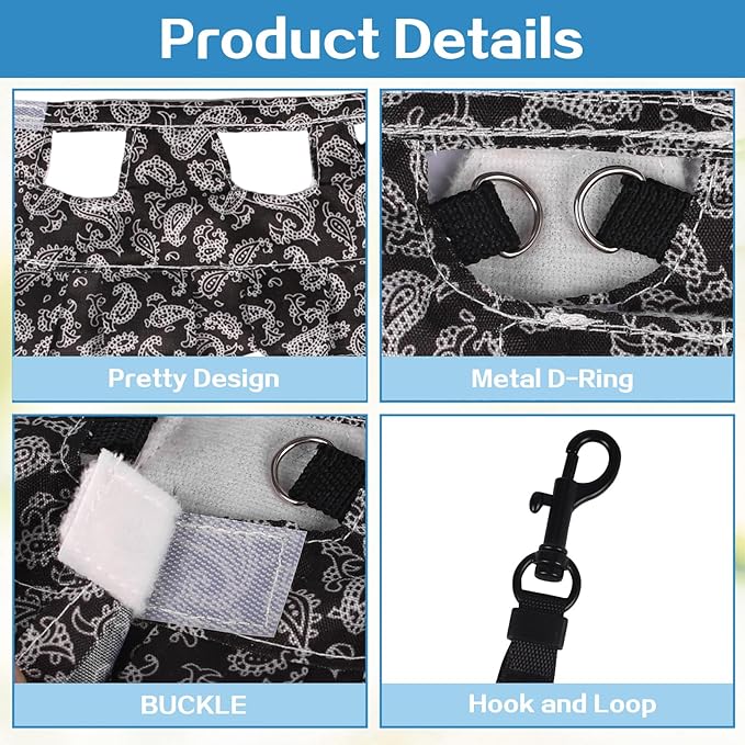 Bearded Dragon Harness and Leash Skirts Set Adjustable Reptile Lizard Leash Rope Dresses Clothes Starter Kit Accessories for Small Animal Outdoor Walking Training (Black)