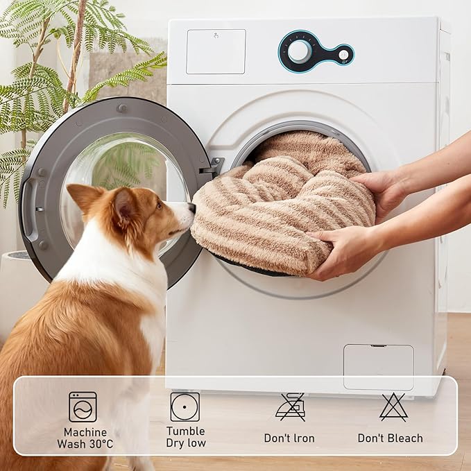 FURTIME Washable Small Dog Bed, Deluxe Dog Crate Beds Comfy Fluffy Kennel Pad Anti-Slip Pet Sleeping Mat for Puppy/Cat, Machine Washable Dogs Pillow, 23"x18"x3", Brown