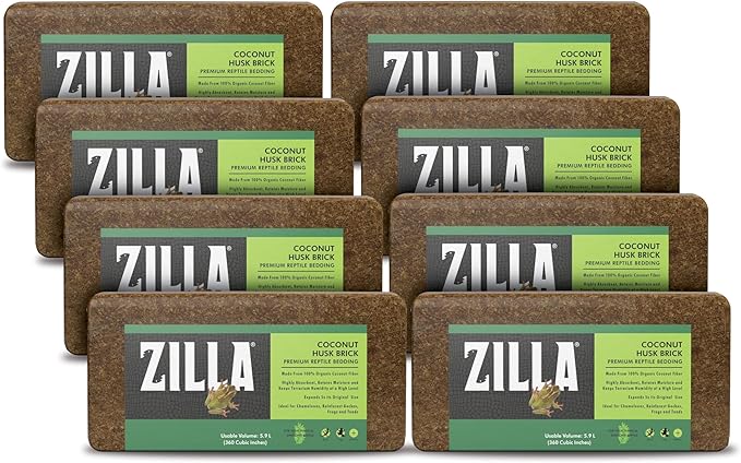 Zilla Coconut Husk Brick 8 Count, Organic Bedding for Reptiles, Made with 100% Coconut Fiber, Ideal for Tropical Habitats and Egg Incubation