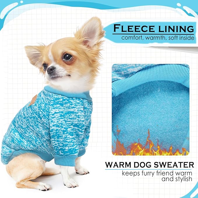 2 Pieces Dog Sweaters for Small Dogs Fall Clothes Female Winter Fleece Sweaters Warm Thick Pet Outfit Coat Small Dog Sweater for Girl Boy Dogs, Yorkie, Chihuahua, Pug, Cat, Pug,S,Blue,Grey
