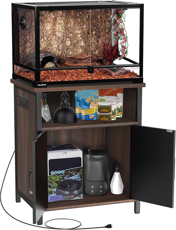 GDLF Terrarium Stand Reptile Tank Stand with Accessories Storage and Power Outlets for 24”Wx18”D Reptile Terrarium