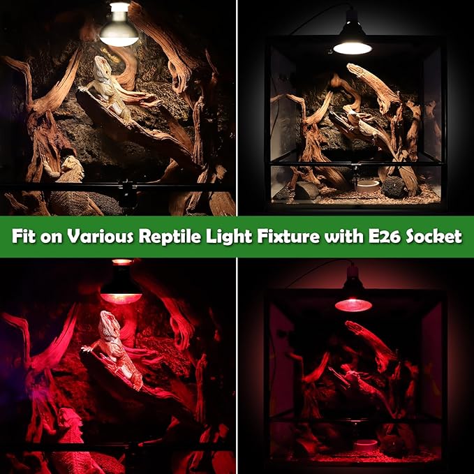 Reptile Heat Lamp Red Light Bulbs for Reptiles, 2PCS 100W Day and Night Infrared Heating Lamp Emitter UVA Daylight Basking Light Reptile Light Bulb for Bearded Dragon Lizard Turtle Gecko Snake Chicken
