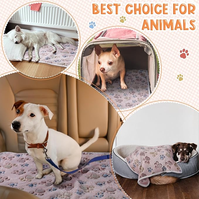 Tatuo 4 Pcs Dog Blanket for Pet Cat Blankets Indoor Puppy Teething Stuff Toys Paw Print Fleece Blanket Warm Sleep Mat for Guinea Pig Cage(Beige,Medium(30 x 20.5 Inch),Square)