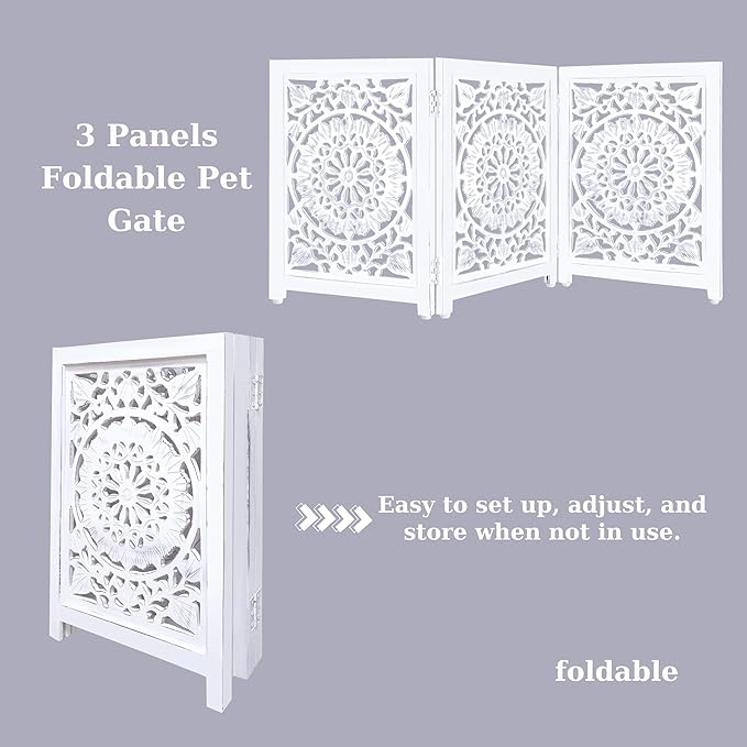 Lightnpro Wooden Dog Gate - Adjustable Freestanding Foldable Pet Safety Barrier for Indoor Use, Stylish Extra-Wide Fence for Dogs & Small Pets, Ideal for Stairs & Doorways - 24x54 Inch Antique White