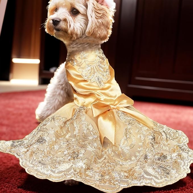 Lolita Luxury Dog Princess Dress for Small Dogs Girls,Embroidered Sweet Pet Clothes Wedding Birthday Party Puppy Dresses,Cat Apparel Accessories Costumes Outfit Skirt（Medium）