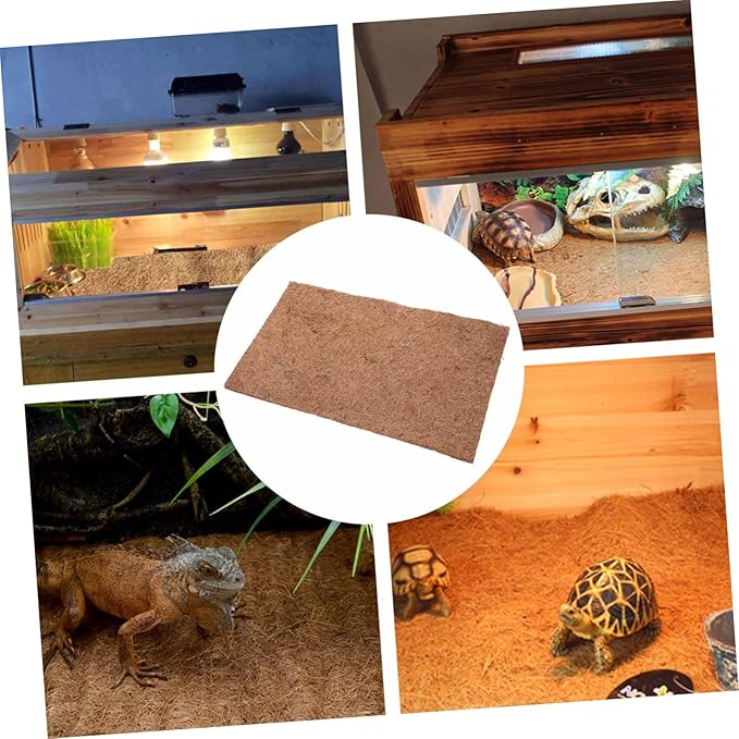 Mikikit 4pcs Coconut Fiber Reptile Carpet Mat for Bearded Dragon Leopard Gecko Terrarium Liner Bedding Safe Substrate for Snakes Lizards Versatile Use Pet Stores Homes
