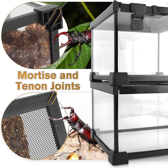 20"x12"x14" Mini Reptile Glass Terrarium, Top-Opening Full-View Vivarium with Escape-Proof Lock & Feeding Door, for Small Reptiles & Inverts, Such as Crested Geckos & Arboreal Tarantulas.