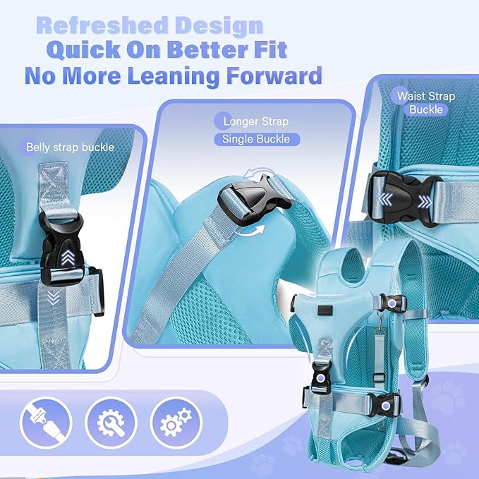 YUDODO Front Pet Carrier Backpack for Small Dogs and Cats, Secure and Breathable Mesh, Ergonomic Support, Adjustable for Walking, Hiking, or Travel (Blue S)