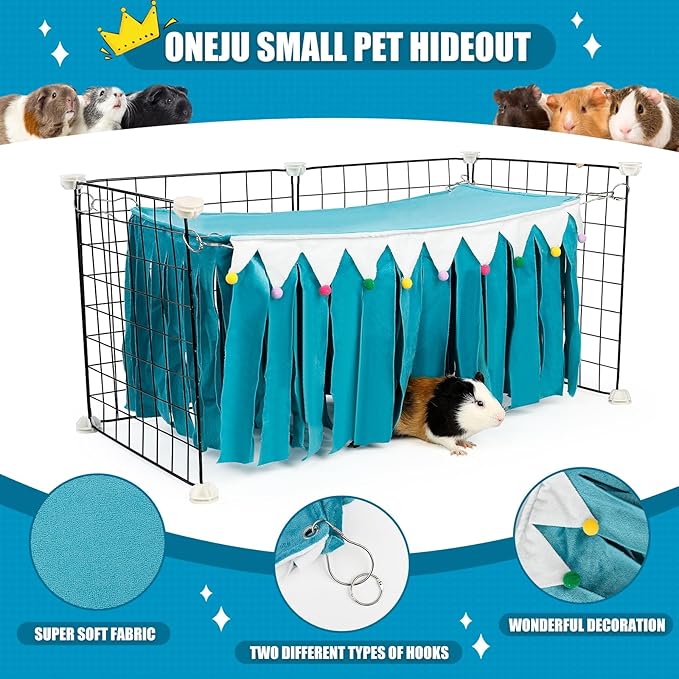 Guinea Pig Hideout - Guinea Pig Corner Hideout, Four-Sided Fringes, Rectangular Top and Washable Hides, Suitable Hides for Guinea Pigs and Rabbit, No Metal Fences, Blue