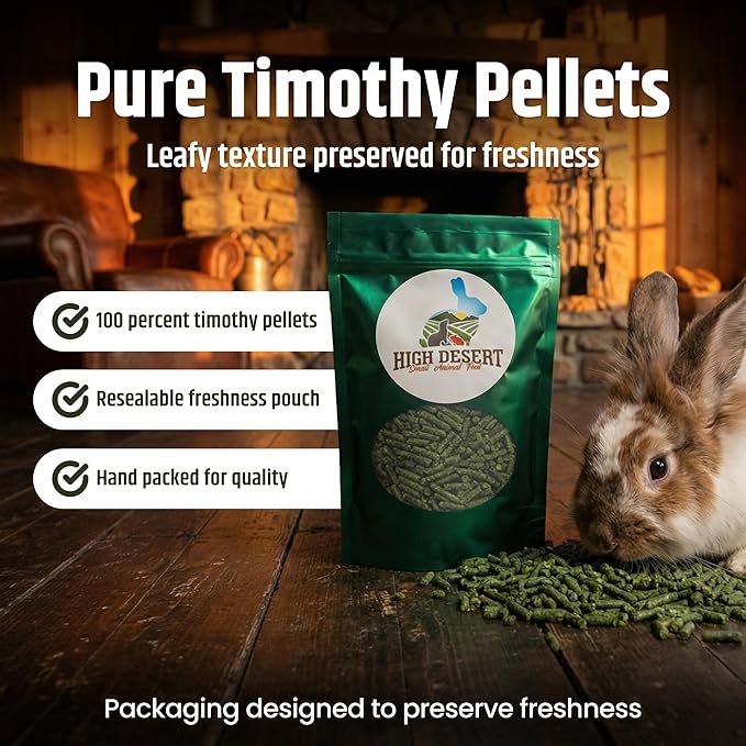 High Desert Timothy Hay Pellets for Small Pets, Natural Timothy Pellets for Daily Feeding, Rabbits, Chinchillas and Guinea Pigs Food, Balanced Fiber for Digestive Health, Small Pet Supplies, 63 oz Bag