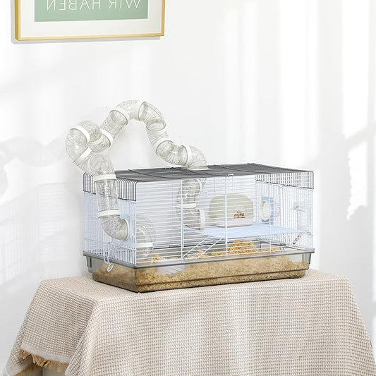 Hamster Cage Kit - Fun & Interactive Cage Measures - Pet Cage with Running Wheel & Ramp & Food Dish - Large Hamster Habitats