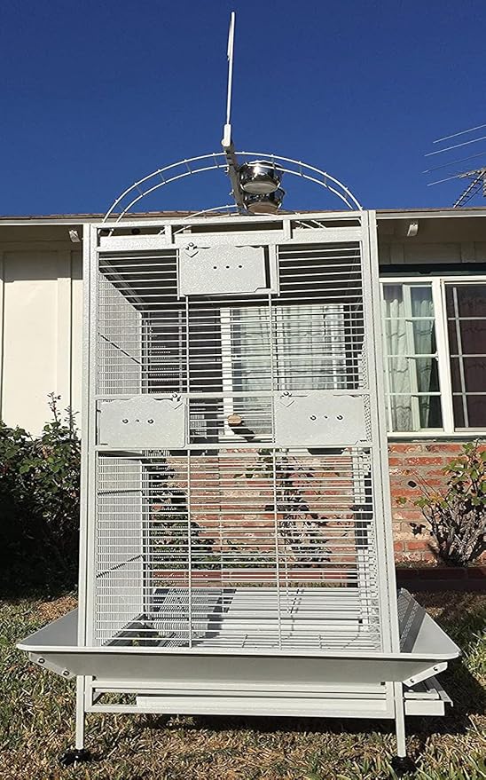 X-Large Double Ladders Open/Close Play Perch Stand Top Wrought Iron Bird Parrot Parakeet Finch Macaw Cockatoo Home Cage Include Seed Guard and Toy Hook