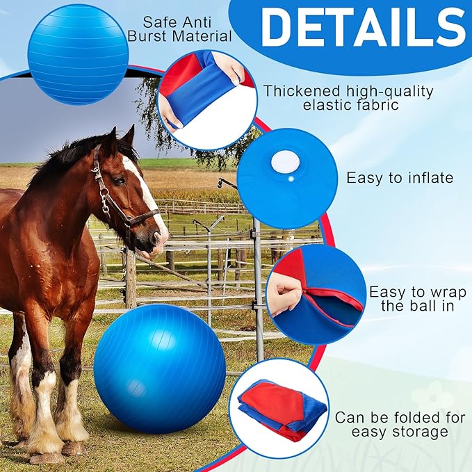 Giant Herding Ball with Ball Cover Anti Burst Please Watch VCR for How to Inflation Horse Toys for Horses Entertainment Play, Pump Included(Stylish,30 Inch,Blue)