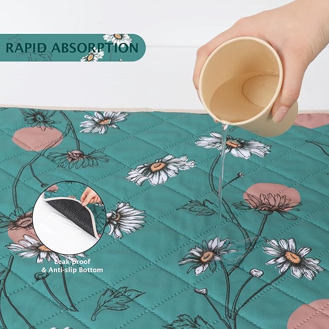 IEUUMLER Washable Pee Pads for Dogs, 2 Pack Non-Slip & Waterproof Pack Whelping Pad, Reusable Washable Puppy Potty Training Pad with Fast Absorbent for Playpen EU007 (Teal Daisy, 24"X48"-2pcs)