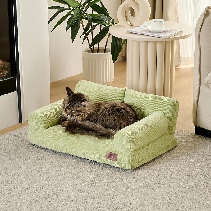 Hollypet Fluffy Dog Cat Bed Pet Couch Beds Plush Soft Warming Washable Puppy Bed for Small Medium Dogs and Large Cats, Cantaloupe Green, 24" L x 18" W x 10" Th