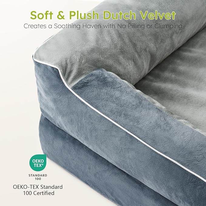 CWAWZ XXL Dog Bed for Extra Large Dogs, Giant Orthopedic Dog Beds with Cooling Gel Memory Foam, Waterproof Pet Bed with Removable Washable Cover, 53" Pet Sofa Bed Velvet with Bone Toy, Dark Gray