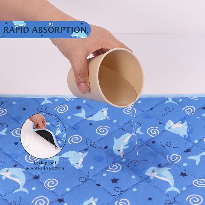IEUUMLER Washable Pee Pads for Dogs, 2 Pack Non-Slip & Waterproof Pack Whelping Pad, Reusable Washable Puppy Potty Training Pad with Fast Absorbent for Playpen EU007 (Dolphin, 42"X28"-2pcs)