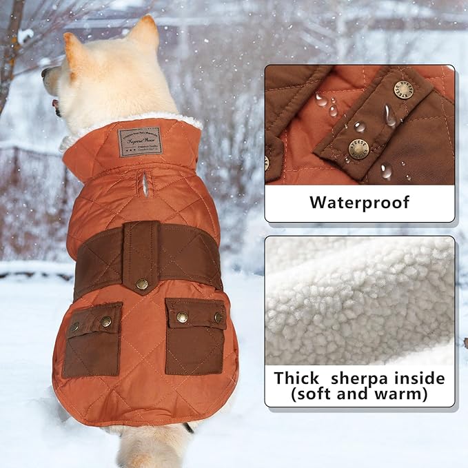 KYEESE Dog Coat Soft Dogs Jacket with Pocket Warm Pet Winter Puffer Coat with Leash Hole Windproof Pet Sweater with Thick Dog Coats for Medium Dogs Waterproof Pets Clothes for Cold Weather