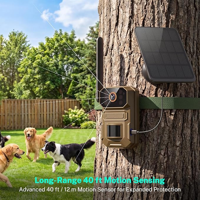 4G LTE Cellular Trail Camera with Solar Panel, 1080p Full HD Pet Cameras, Motion Detection, Live View, Night Vision, Two-Way Talk, IP65, Built-in SIM Card, Unlimited Plan (Sold Separately)