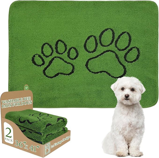 Homimp Washable Pee Pads for Dogs, 2 Pack Super Absorbent Reusable Puppy Pads,Green Long Wool Fake Grass for Potty Training, Upgrade Non-Slip and Leak-Proof,Floor,Couch,Bed and Crate,Green 36"×41"