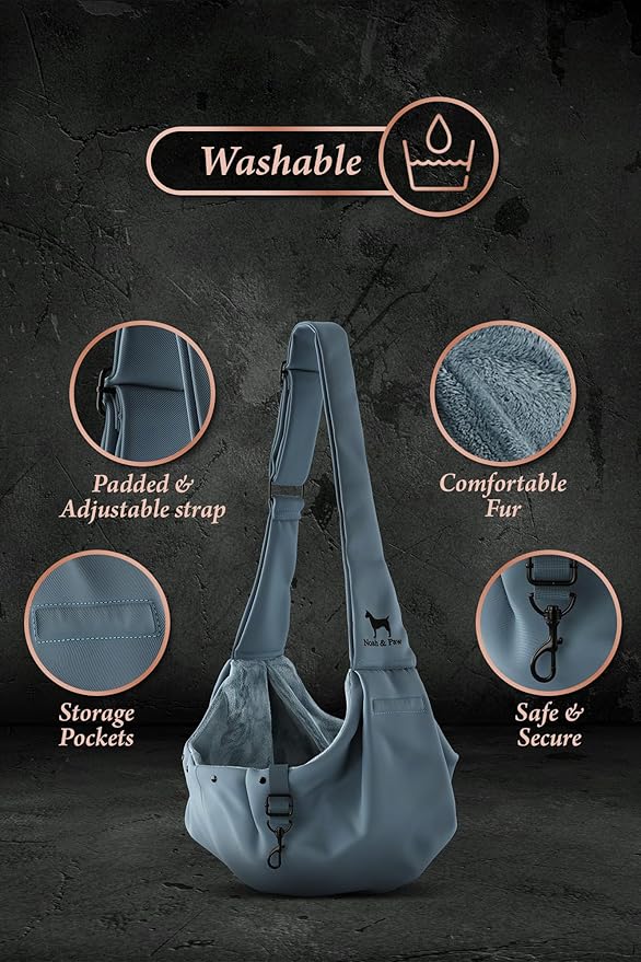 Noah & Paw Dog Sling Carrier for Small Dogs 5-18lb, Dog Sling for Small Dogs and Cats, Dog Carrier with Adjustable Padded Strap, Premium Twill, Lined with Fur, Double Safety Feature, Machine Washable