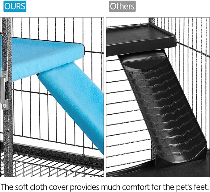 Topeakmart Small Animals Cages Ferret/Guinea Pigs/Chinchilla/Rabbit Cages 2-Story Rolling Metal Cage w/ 2 Removable Ramps &Litter Box, Hammock,Black