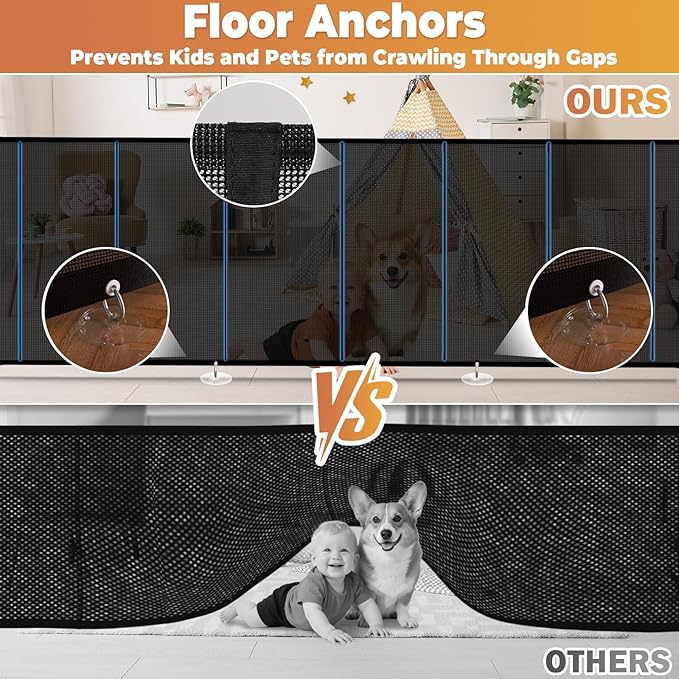 275" Retractable Baby Gates Dog Gate Extra Wide, 52" Tall Child Pet Safety Gate with Reinforced Strips for Stairs, Long Mesh Garage Gates Fence for Outdoor Indoor Large Openings Driveway Decks Patio