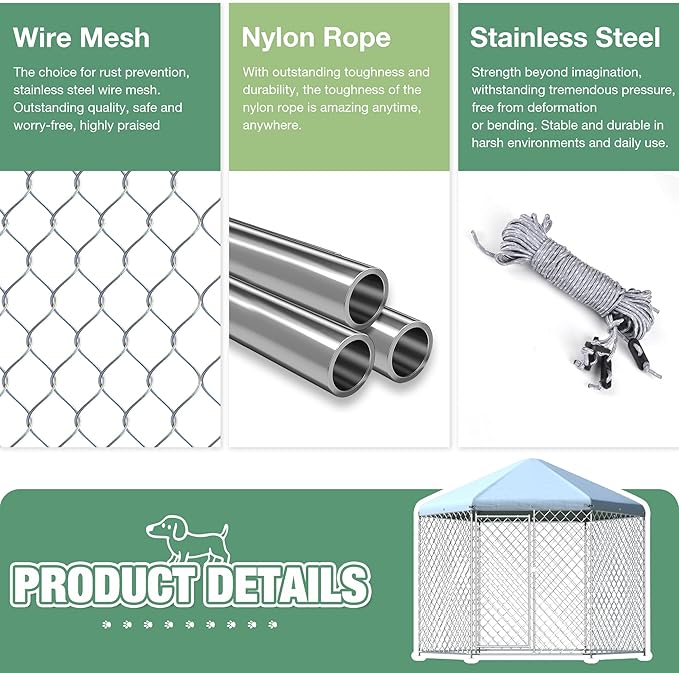 Large Dog Kennel Outside,Outdoor Dog Kennel with Roof,Large Dog Cage with Steel Fence Secure Lock for Garden/Yard (9.3X9.3X8.1 FT)