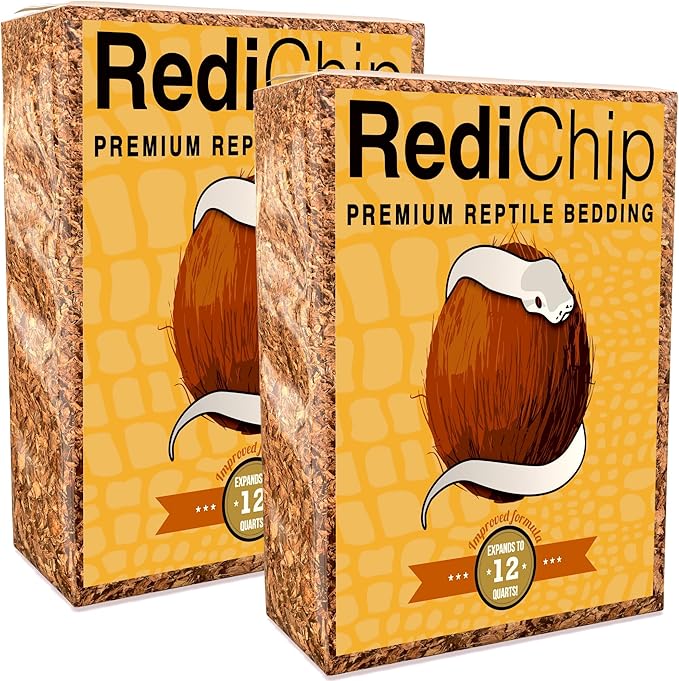 RediChip Reptile Bedding Loose Medium Coconut Chip Substrate 12 Quart Coco Husk Mulch for Snake and Gecko Habitat, Ball Python Terrarium, Lizard and Turtle Tanks, Tortoise Enclosure (2 Pk)