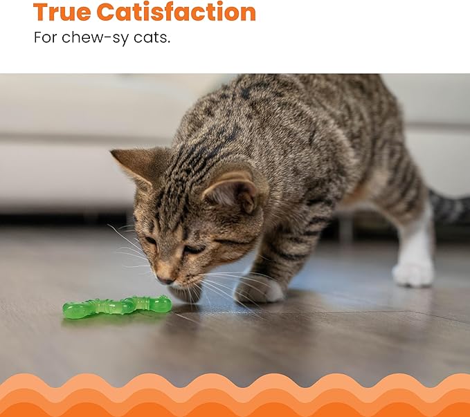 Catstages OrkaKat Wiggle Worm Dental Cat Chew Toy with Catnip, 3.8" - Image 2