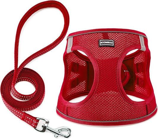 Dog Harness with Leash Set, No Pull Adjustable Reflective Step-in Puppy Pet Vest Harnesses for Small Medium Large Dogs and Cats,Red XL