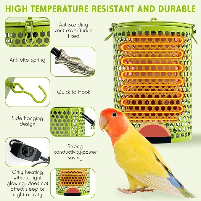 Hamiledyi Ceramic Heat Lamp Bulb with Lampshade,Reptile Heat Lamp Guard 100W Bird Cage Heater Adjustable Temperature Anti-Scald Heating Bulb No Light Emitter for Reptile,Bearded