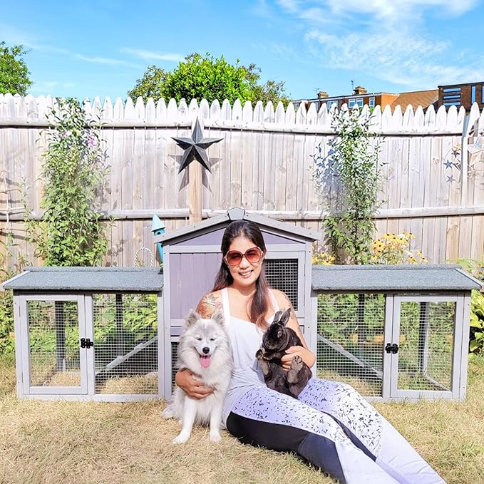 Aivituvin Rabbit Hutch Bunny Hutch Large Rabbit Cage, Indoor Bunny Cages Outdoor Rabbit House (Style2)