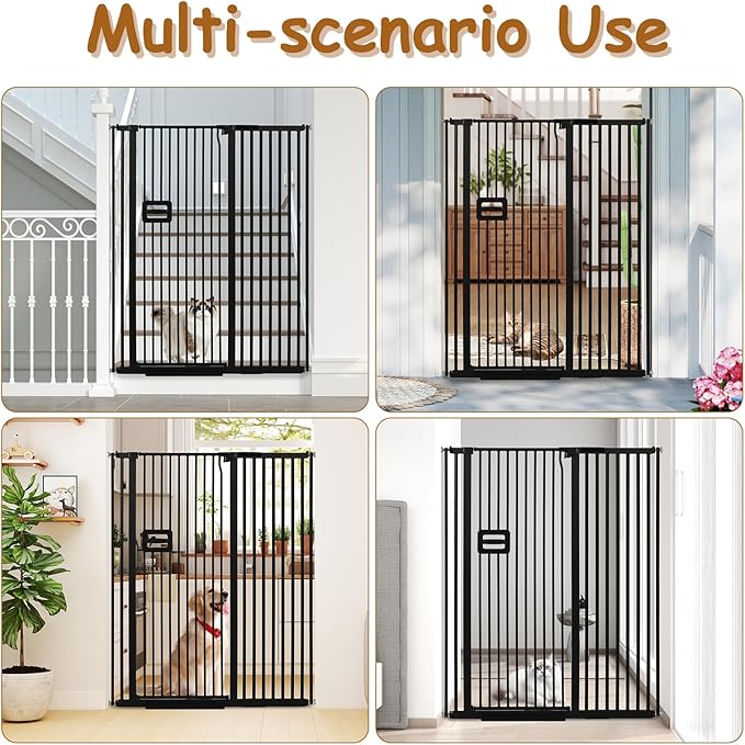 55'' Extra Tall Cat Gate, 42.9"-46.9" Wide Auto Close Tall Pet Gate for Doorways, Pressure Mounted High Dog Door Gate No Drilling Cat Fence Safety Baby Gate for Stairs, Doorways, Black