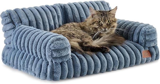 Hollypet Fluffy Dog Cat Bed Pet Couch Beds Plush Soft Warming Washable Puppy Bed for Small Medium Dogs and Large Cats, Haze Blue, 24" L x 18" W x 10" Th