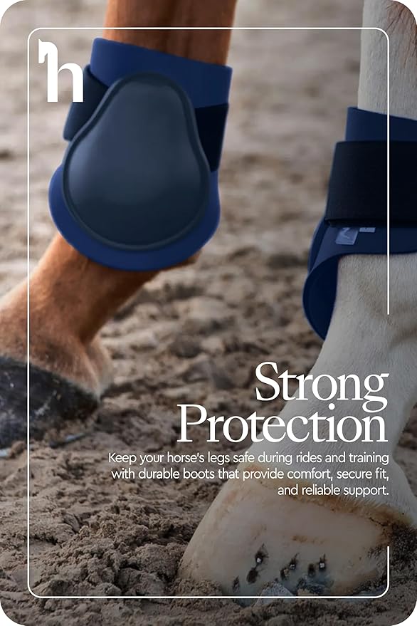 HORZE Chicago Fetlock Rear Boots | Lightweight, Adjustable, Jumping Horse Boots (Pair) - Dark Dark Blue - Cob