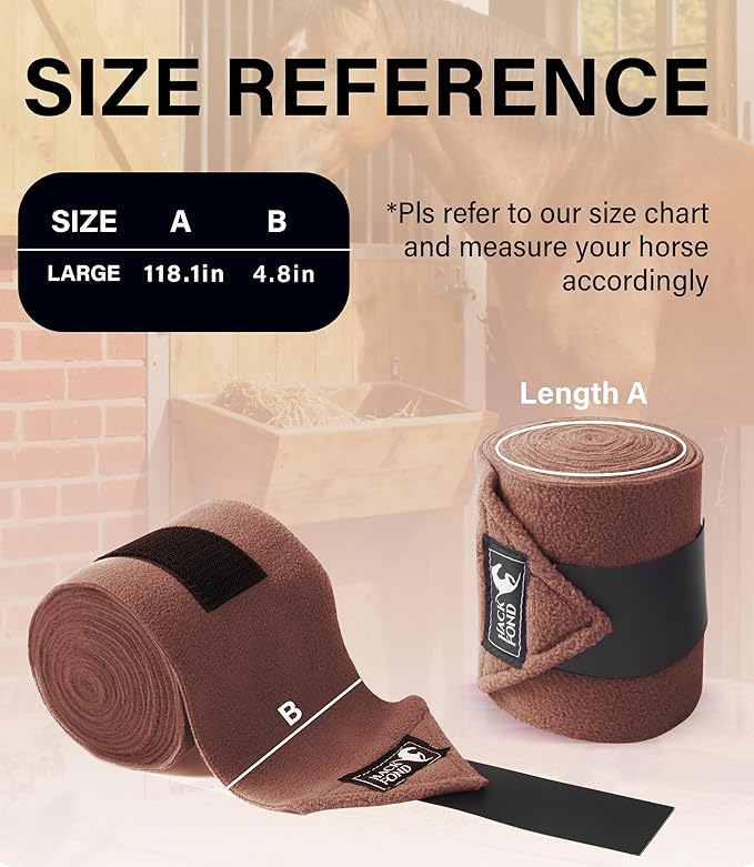 Fleece Horse Polo Leg Wraps Set of 4, 10' Horse Leg Bandages Stable Supplies Equestrian Boots Dark Brown