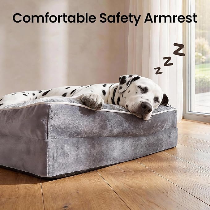 OhGeni Orthopedic Dog Bed Couch Big Cat Sofa for Jumbo Sized Pets with Memory Foam, Machine-Washable Waterproof Removable Cover, Soft Comfortable Fabric, 52-inch (Gray)