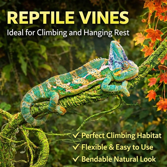 Grddaef Reptile Vines Plants for Terrarium, Flexible Vines Jungle Climbing Branch with Leaves Tank Decor for Snakes Bearded Dragons Geckos Hermit Crabs Lizards Chameleons