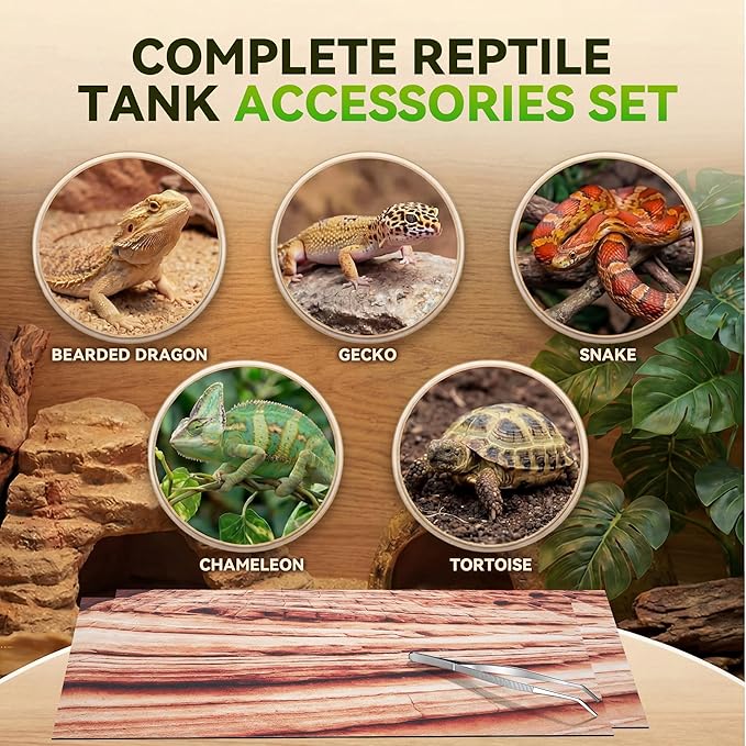 Saillong Reptile Carpet 2Pcs 40 Gallon, 36*17in Reptile Mat for Bearded Dragon Tank Accessories, Terrarium Liner Bedding Mat for Lizard, Gecko, Snake, Chameleons, Tortoise with Tweezers Feeding Tong