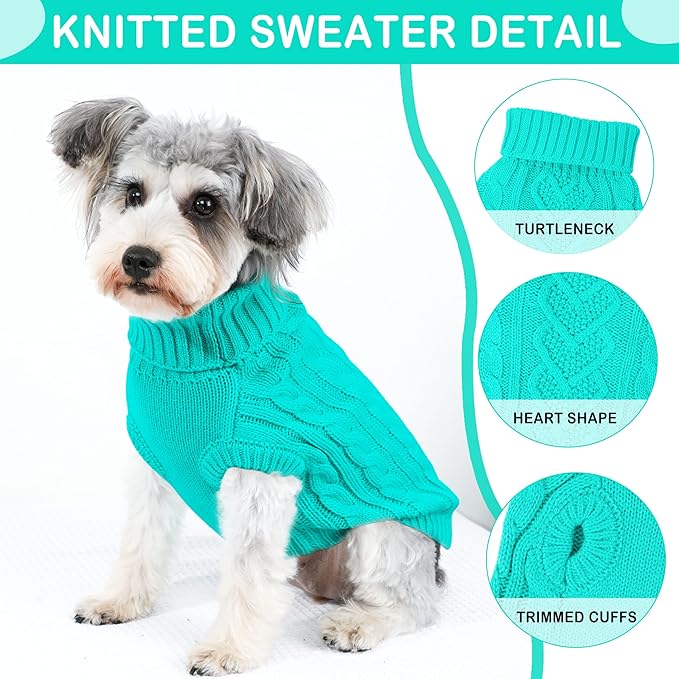 Dog Sweaters for Small Dogs Dog Clothes for Winter Solid Knitted Puppy Clothes Warm Chihuahua Sweater Turtleneck Pullover Pet Cat Sweater Mini Dachshund Knitwear(Lake Green, Small)