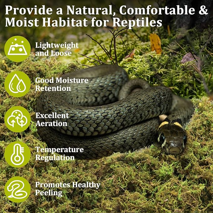 Legigo 14 OZ Sphagnum Moss for Reptile- 16 QT Natural Reptile Moss Terrarium Moss Substrate, Snake Tank Moss Peat Moss Reptile Bedding for Snake, Gecko, Ball Python, Frog and Orchids Plants