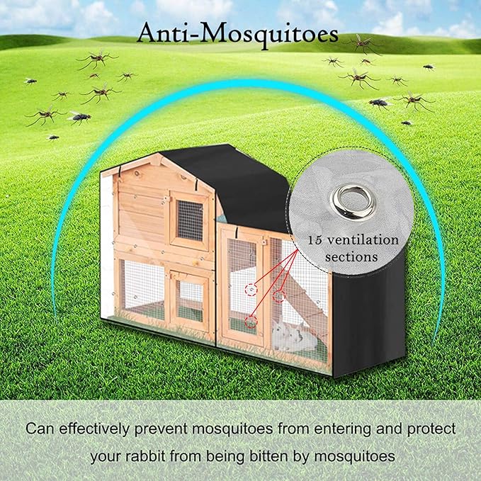 Triangle Rabbit Hutch Cover 210D Oxford Waterproof Rabbit Guinea Pig Animal Hutch Elevated Cover Dust Pet House Bunny Cage Covers (57.9x20.5x33.9in/ 147x52x86cm)