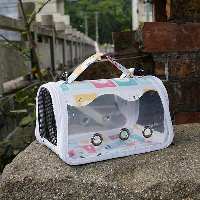 Thereisno Clear Designed Pet Carrier Bag with Feeding Cup& Perch Foldable Bird Universal Travel Out Bag Package Breathable Bag 1 Pieces Pet Carriers Bag