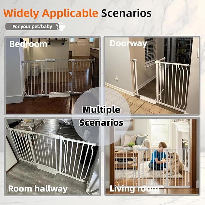 57.5"-62" Extra Wide Auto Closing Baby Safety Gate for Stairs & Doorways, Pressure Mounted No Drill Pet Gate with Walk-Through Door - Heavy Duty Childproof Gate for Toddlers, Kids, Dogs