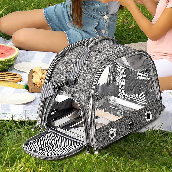 Bird Travel Cage - 33x24x26cm Small Parrot Bird Travel Cage, Lightweight Backpack for Parrot with Shoulder Strap | Portable Small Animal Carrier | Portable Birds Backpack for Budgies, Parakeets, Gent