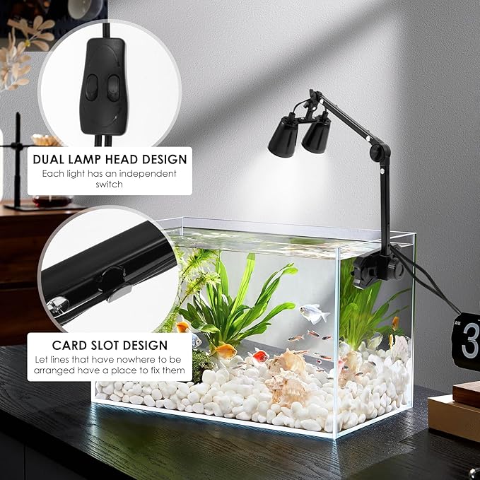 Reptile Lamp Stand, Adjustable 210° Rotation Dual Heat lamp Stand, Space Saving Tablet Floor Reptile Light Holder Double Suction Cup for Bearded Dragons Turtles Chameleons