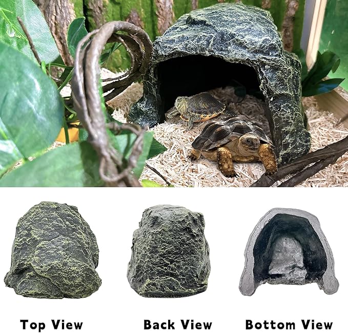 BNOSDM Reptile Hideout,Tortoise Hide Cave,Resin Rock,Bearded Dragon Hideaway,Turtle Basking Platform,Reptiles Habitat Decor Tank Accessories for Lizards Gecko Snakes Chameleon Frogs