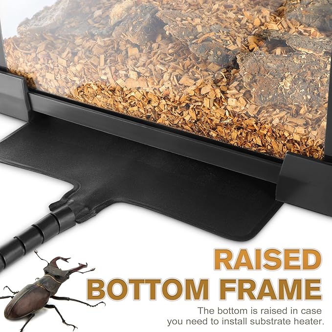 20"x12"x14" Mini Reptile Glass Terrarium, Top-Opening Full-View Vivarium with Escape-Proof Lock & Feeding Door, for Small Reptiles & Inverts, Such as Crested Geckos & Arboreal Tarantulas.