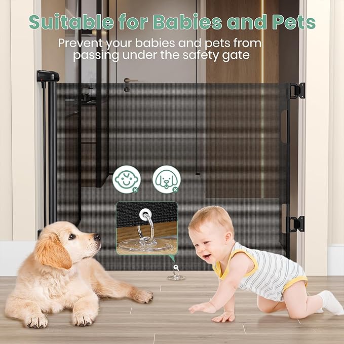 HAMOPY Retractable Baby Gates, 33" Tall, Extends up to 71" Extra Wide Baby Gate, Durable Auto-Lock Mesh Dog Gate, Pets and Child Safety Gates for Stairs, Doorways, Hallways, Indoor, Outdoor(Black)